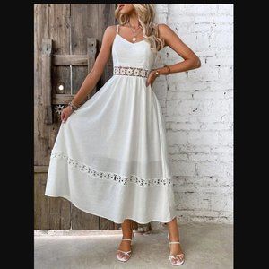 New White Lace Insert Sleeveless Midi Dress, size 8/10